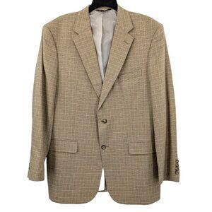 Jos A Bank Linen Sport Coat Men Size 43L Windowpane Plaid Two Button Academia